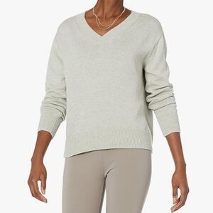 Daily Ritual 100% Cotton Relaxed-Fit V-Neck Sweater Lt Heather Gray Size L
